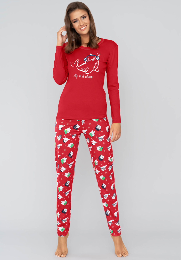 Dámské pyžamo s dlouhým rukávem Kasjana červená - Italian Fashion