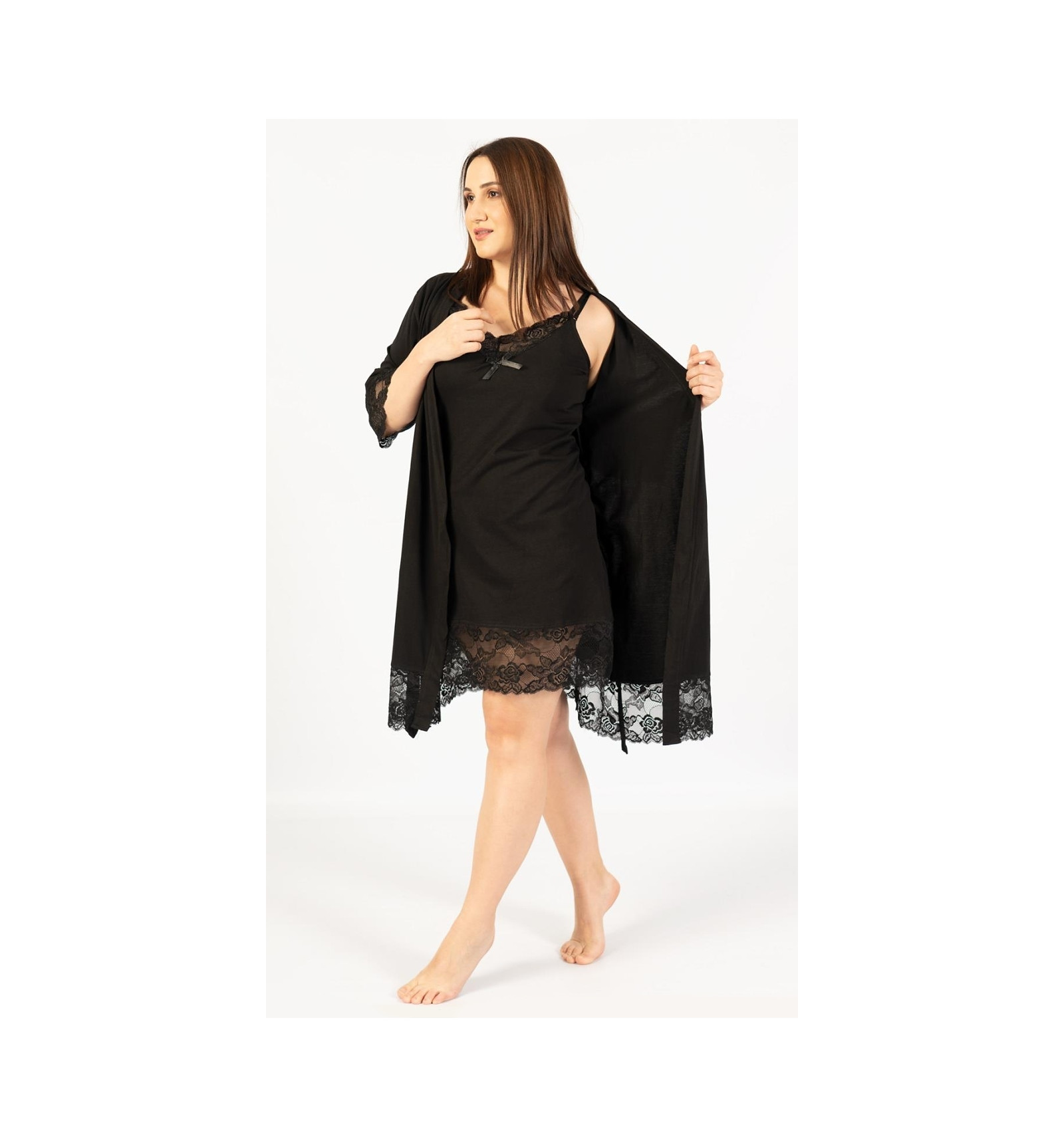 Dámský župan s noční košilí na ramínka Laura - Vienetta secret 