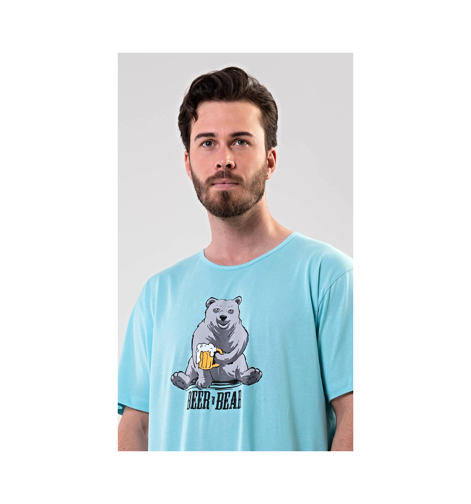 Pánská noční košile s krátkým rukávem Beer and bear - Vienetta Secret