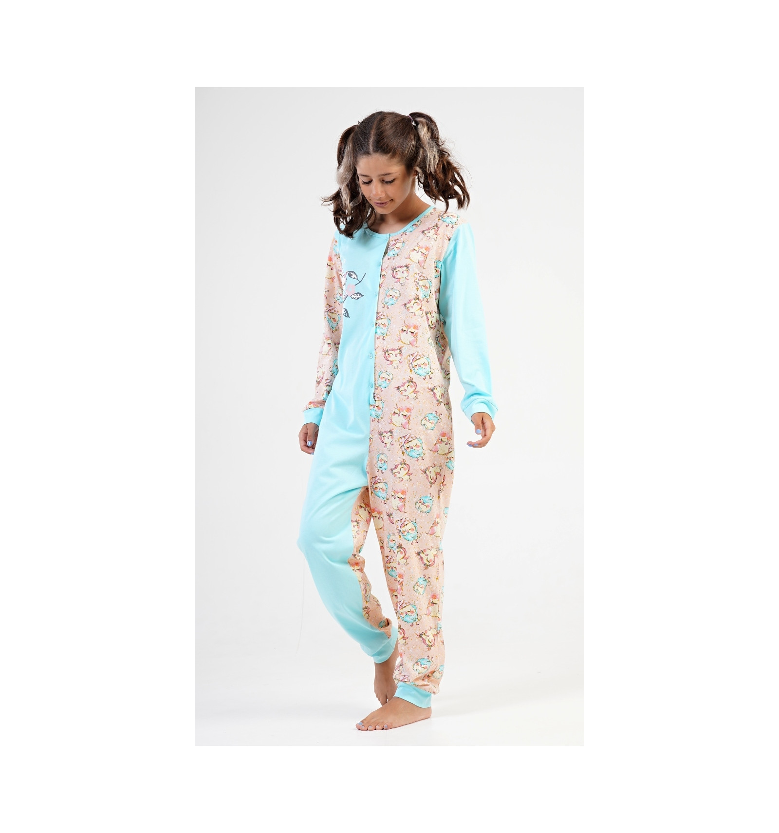 Dívčí overal na spaní Sovičky 15/16 let azurová  - Vienetta Secret