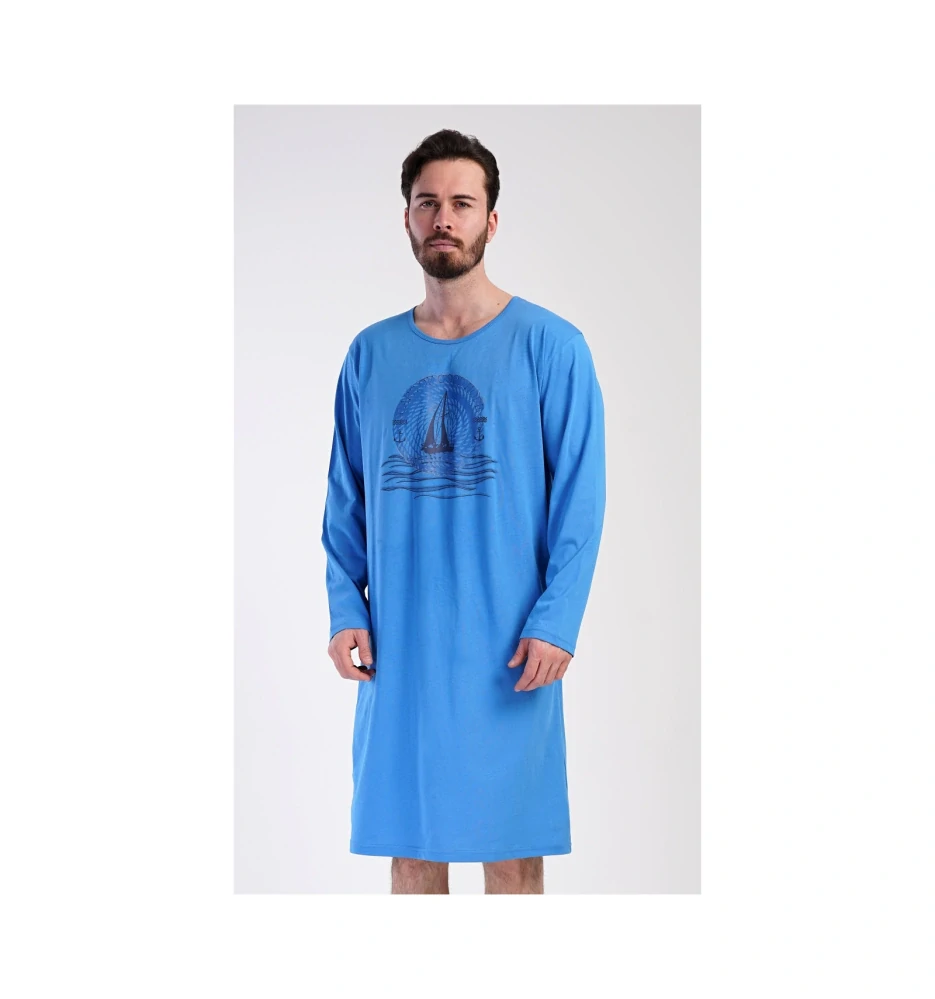 Pánská noční košile s dlouhým rukávem Jachting - Vienetta Secret