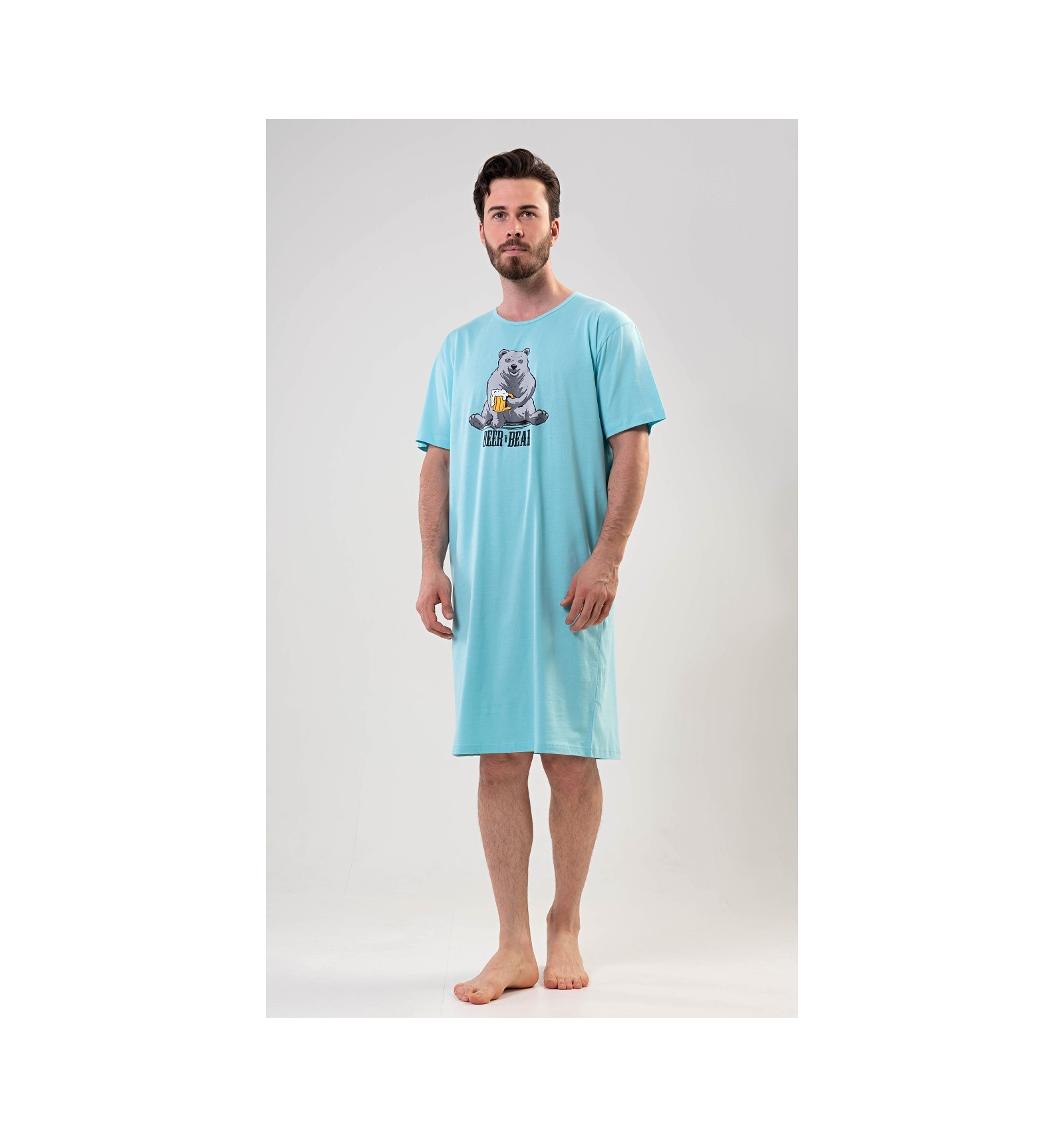 Pánská noční košile s krátkým rukávem Beer and bear - Vienetta Secret