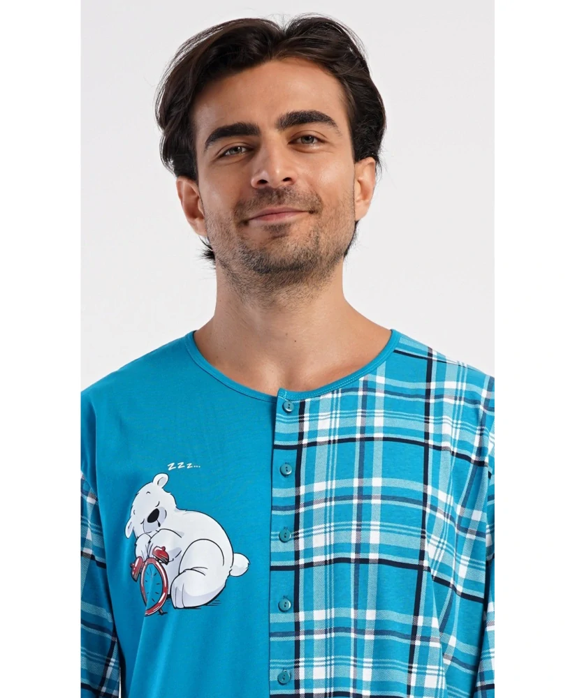 Pánský overal na spaní Méďa Ospalec modrá- Vienetta Secret