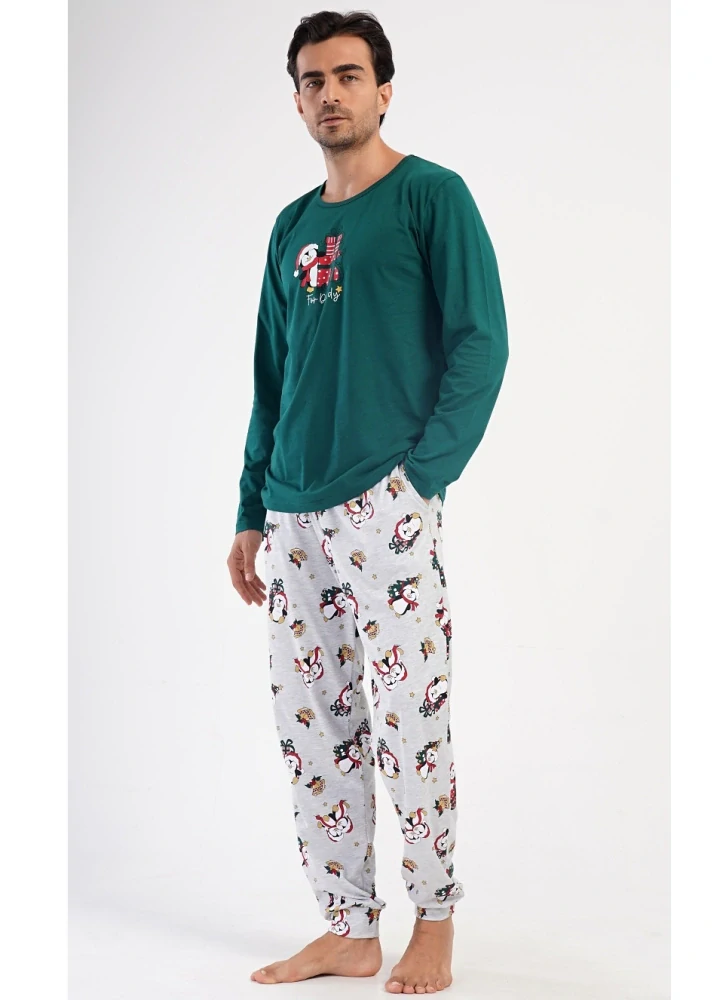 Pánské pyžamo dlouhé Tučňák s dárkem - Vienetta Secret