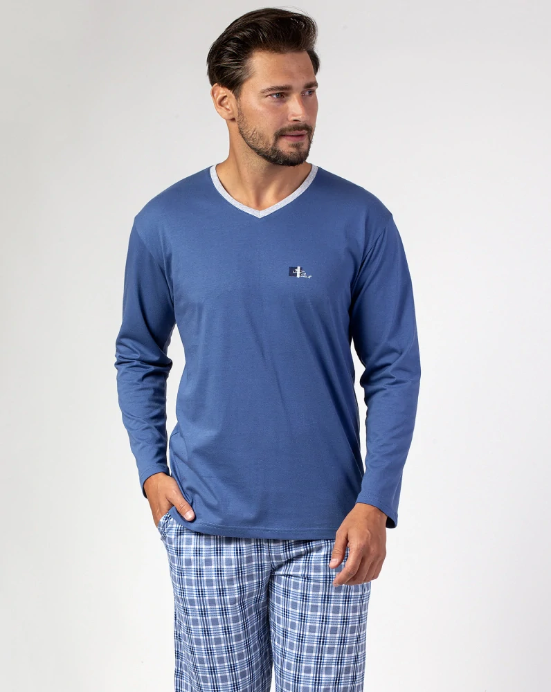 Pánské bavlněné pyžamo 473 s dlouhým rukávem- Regina