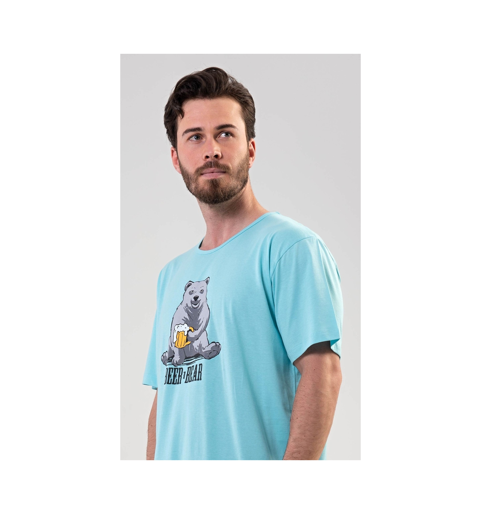 Pánská noční košile s krátkým rukávem Beer and bear - Vienetta Secret