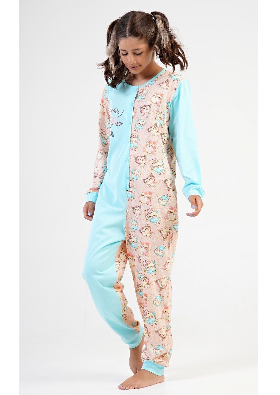 Dívčí overal na spaní Sovičky 15/16 let azurová  - Vienetta Secret