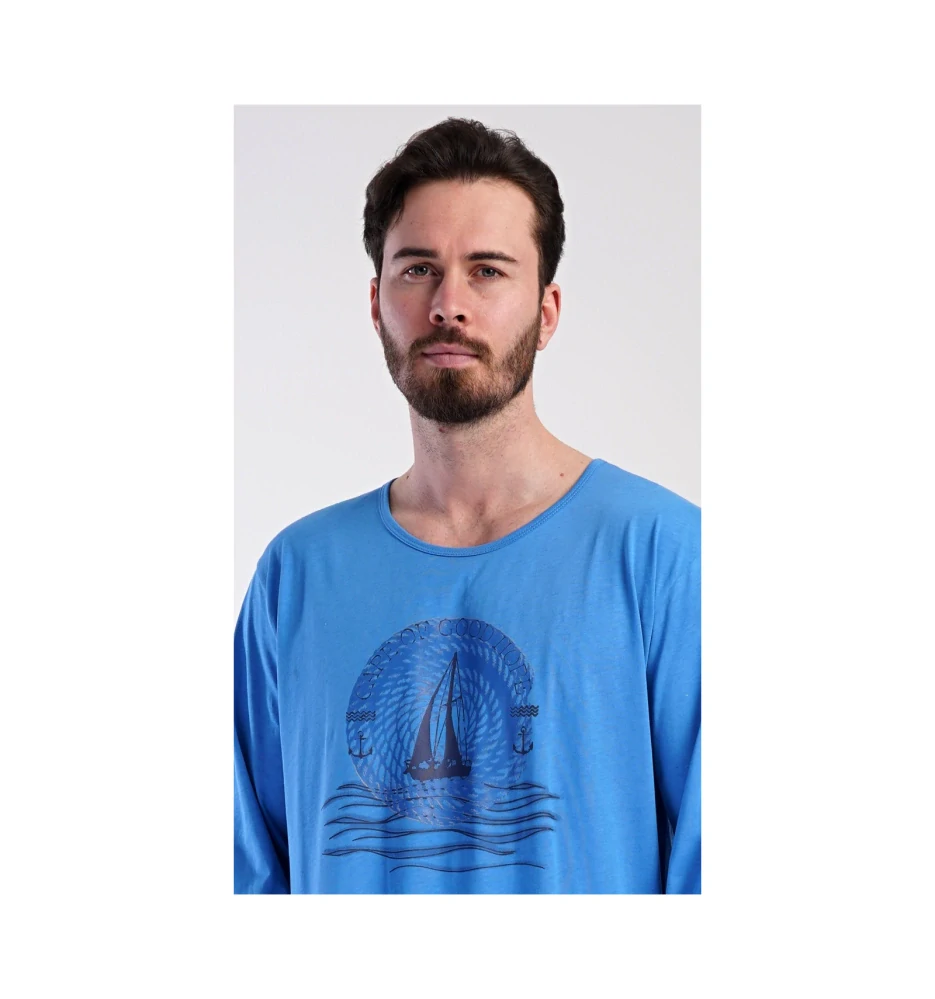 Pánská noční košile s dlouhým rukávem Jachting - Vienetta Secret