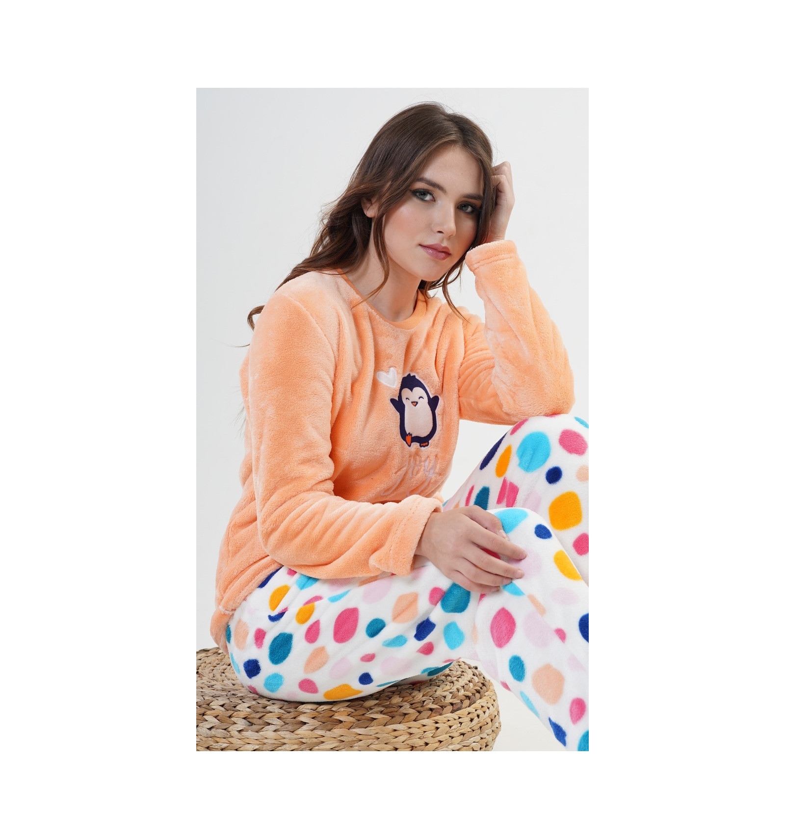 Dámské teplé pyžamo dlouhé Kuličky - Vienetta Secret 