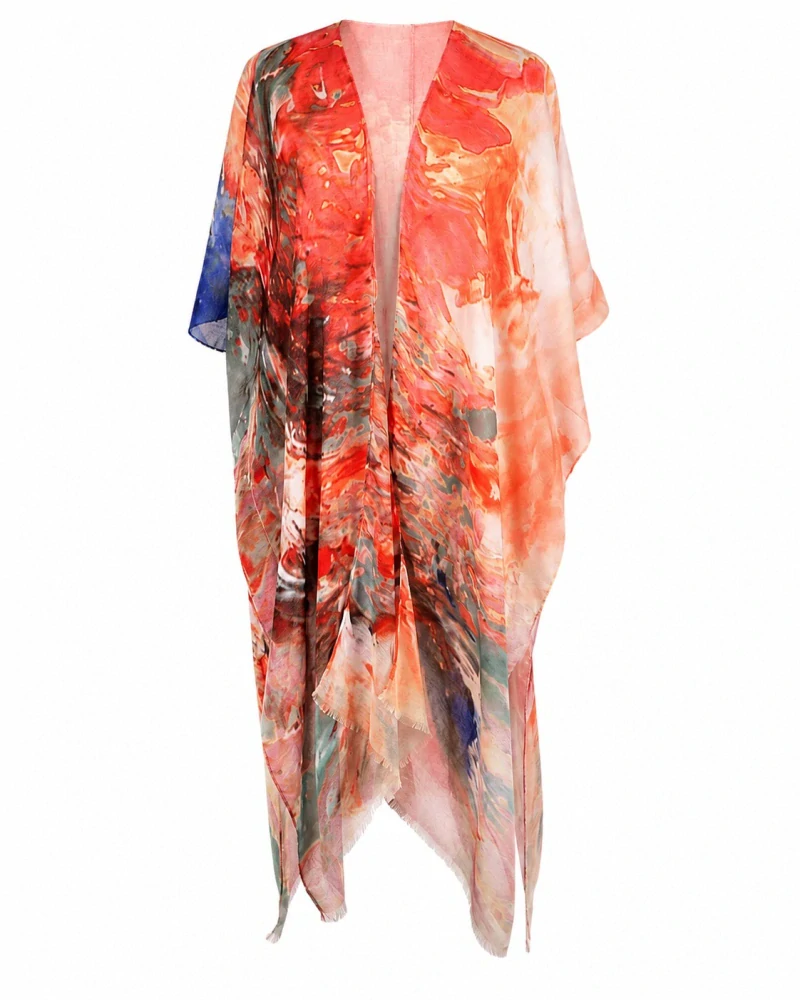 Plážové šaty - plážové kimono červená, vel.Uni, Effy